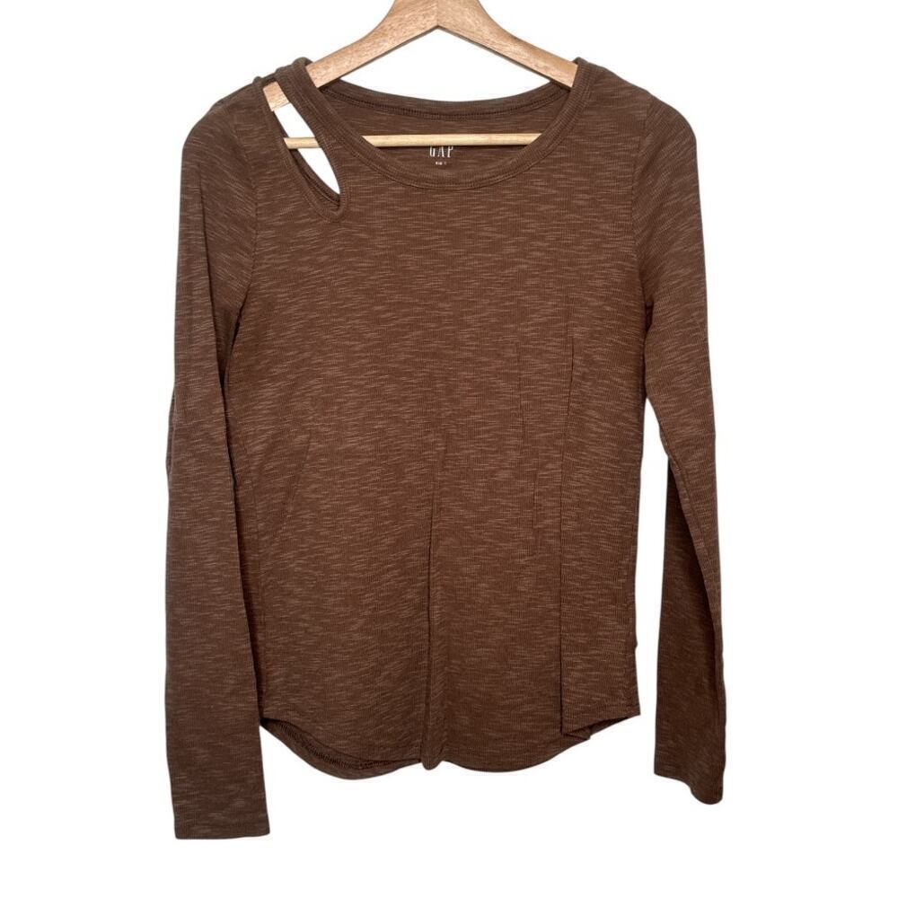 Gap Tan Heather Long Sleeve Keyhole Top - Size S